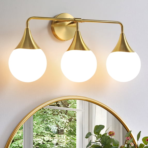 Bathroom Vanity Light 3 Lights Bathroom Lighting Fixtures Over Brushed Gold Wall Sconces with Frosted Globe Glass for Hallway Restroom