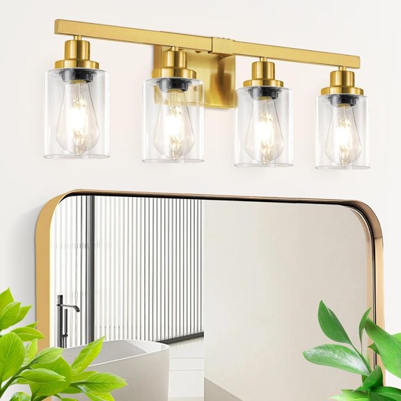 Bathroom Vanity Light, 4-Light Modern Matte  Wall Sconce Lighting with Clear Glass Shade, Black Wall Lights,Bath  Wall Mounted Lamps for Mirror Bedroom Living Room