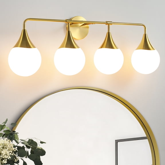 Bathroom Vanity Light 4-Lights Bathroom Lighting Fixtures Over Brushed Gold Wall Sconces with Frosted Globe Glass for Hallway Restroom