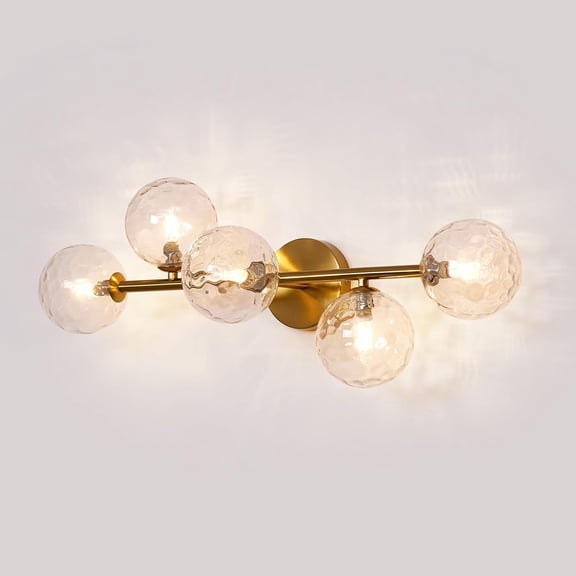 Bathroom Vanity Light 5-Light Brass Gold Wall Sconce Hammered Glass G9 Base