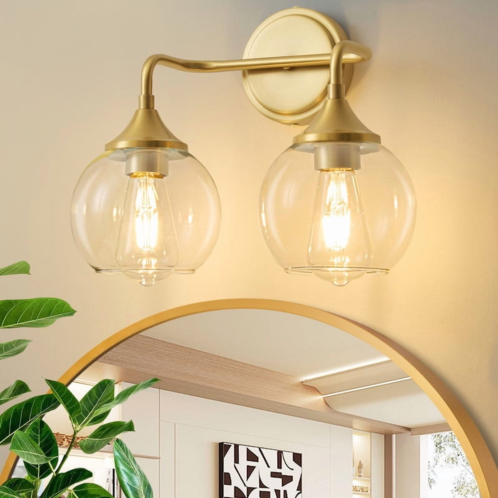 Bathroom Vanity Light with Clear Glass Shade, E26 Base, Bathroom Light Fixtures Over Mirror, Vanity Lights for Bathroom (Exclude E26 Bulb) - Gold, 2-Lights