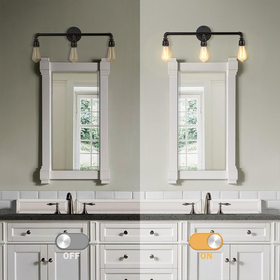 Bathroom Vanity Light Fixture, 3 Lights Farmhouse Industrial Black Water Pipe Wall Light Fixture$$Tools & Hardware Other