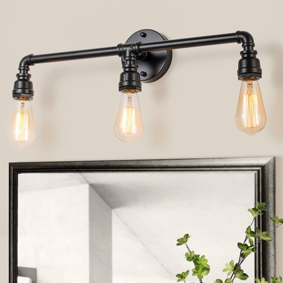 Bathroom Vanity Light Fixture, 3 Lights Farmhouse Industrial Black Water Pipe Wall Light Fixture