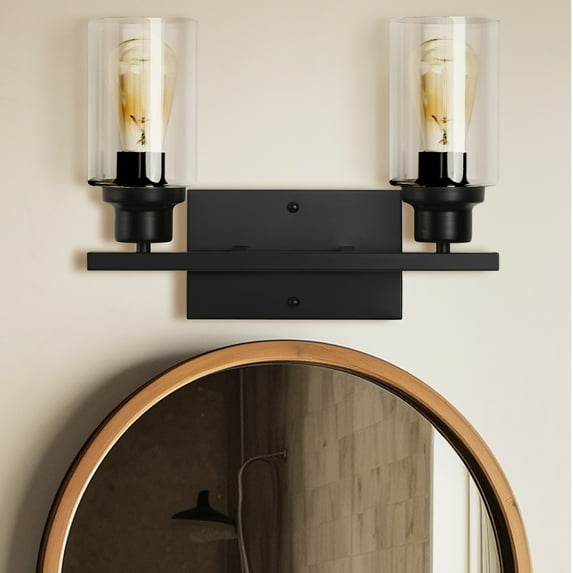 Bathroom Vanity Light Fixtures, 2-Light Vanity Wall Sconces with Clear Shade in Matte Black for Bathroom Lighting