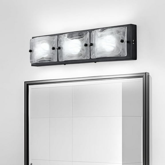 Bathroom Vanity Light Fixtures 3 Light LED Bathroom Wall Lighting Fixtures Over Mirror,Matte Black Vanity with Glass Shade,20" Inches 6000k for Mirror Bar Lighting