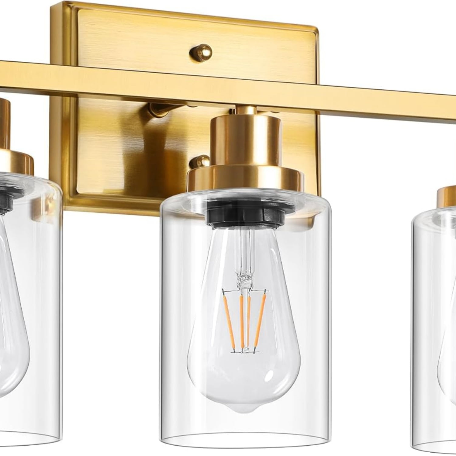 Bathroom Vanity Light Fixtures, 3 Light Wall Sconces Lighting with Clear Glass Shade, Gold Wall Lights for Mirror, Kitchen, Living Room, Gallery, E26 Base (Bulbs Not Included)