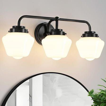 Bathroom Vanity Light Fixtures 3-Lights Gold Vanity Lights Over Mirror, E26 40W Modern Bathroom Lighting Fixture with Milky White Glass for Bath Restroom