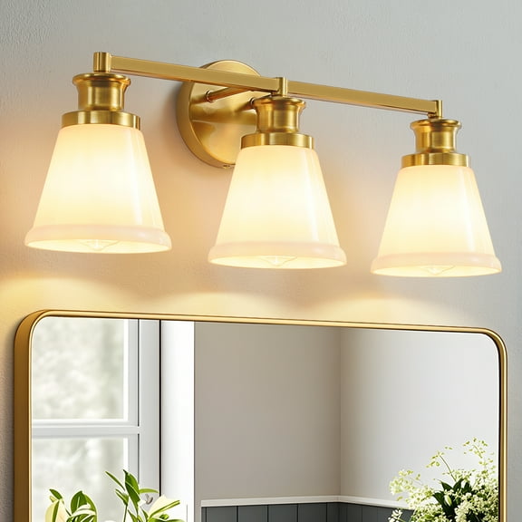 Bathroom Vanity Light Fixtures 3 Lights Modern Bathroom Lighting Fixtures Over Mirror with Frosted Milky Glass Shade Gold Wall Sconce for Bath Bedroom