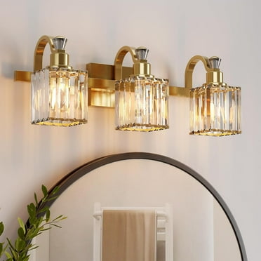 Bathroom Vanity Light Fixtures Modern Crystal Vanity Light Fixtures Over Mirror, 3 Light Modern Crystal Wall Lighting with Square Shade