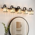 thumbnail image 1 of Bathroom Vanity Light Fixtures Modern Crystal Vanity Light Fixtures Over Mirror，5 Light Modern Crystal Wall Lighting with Square Shade-Black, 1 of 7