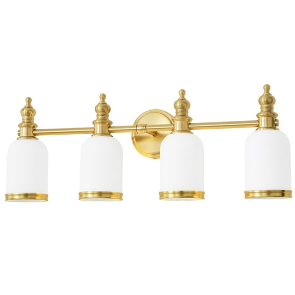 Bathroom Vanity Light Over Mirror, 4 Light Gold Bathroom Light Fixtures with Frosted Milk Glass, Modern Vanity Lighting Wall Mount