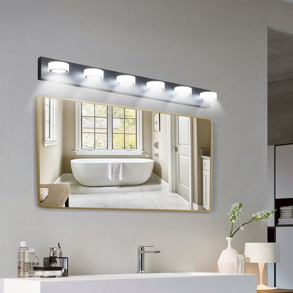 Bathroom Vanity Lighting (Same as W1340110595/L2010) 45" Modern 6-Light LED Vanity Light, Sleek Black Bathroom Wall Light Fixture for Mirror, Shower, and Bathroom Decor,Bathroom Ceiling Lighting