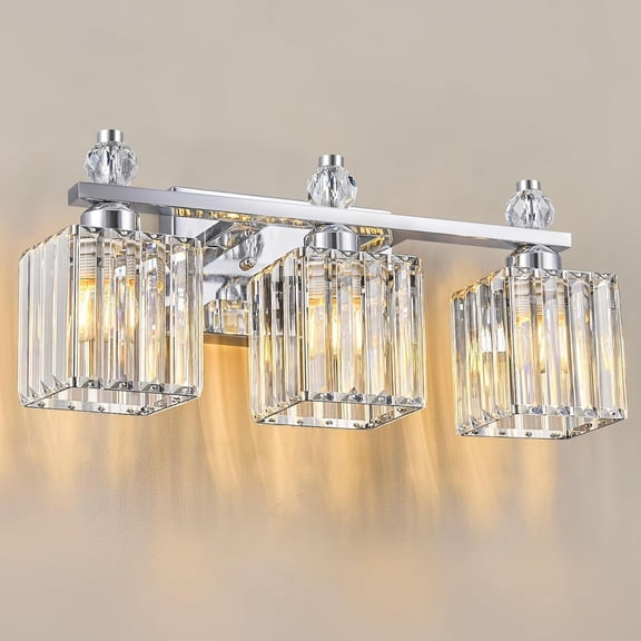 Bathroom Vanity Lights 3-Light Modern Crystal Vanity Light Chrome Bathroom Light Fixtures Over Mirror Crystal Bathroom Vanity Lighting Fixtures