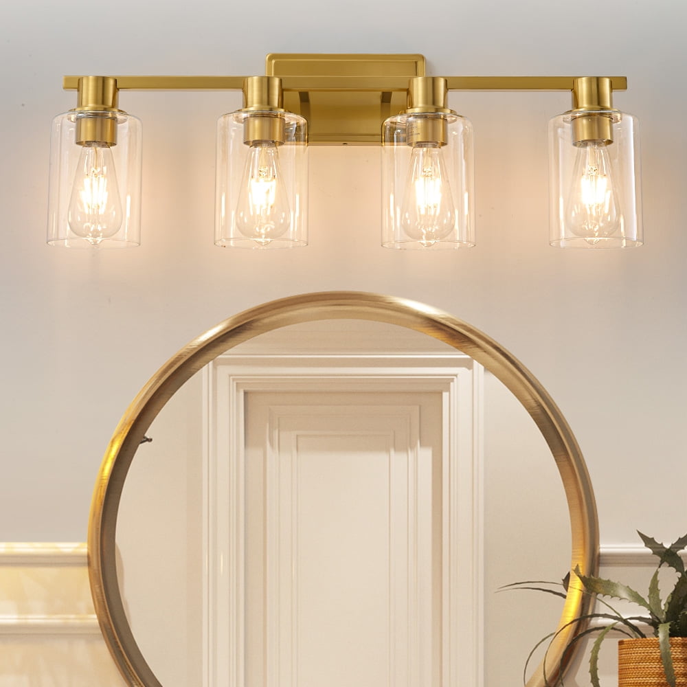 Deyidn Modern 4-Light Gold Bathroom Vanity Fixture, Wall-Mounted Mirror ...