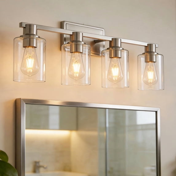 Deyidn 4-Light Nickel Dimmable Vanity Light with Clear Glass Shades