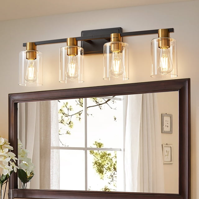 Deyidn 4-Light Vintage Bathroom Vanity Lamp, Wall-Mounted with Glass ...
