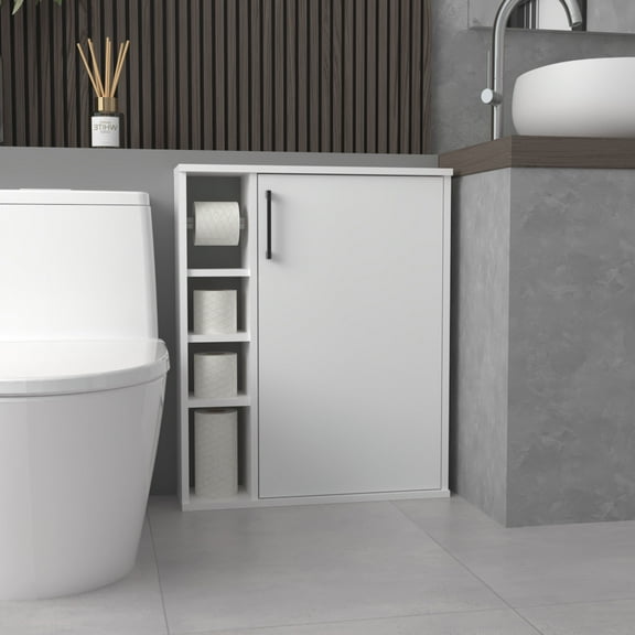 Bathroom Vanity, Meller Wall-Mounted Medicine Cabinet With 1 Door And 3 Open Shelves, Modern Bathroom Storage Organizer, White, White Bathroom Storage Cabinet,Particle Board Bathroom Shelving