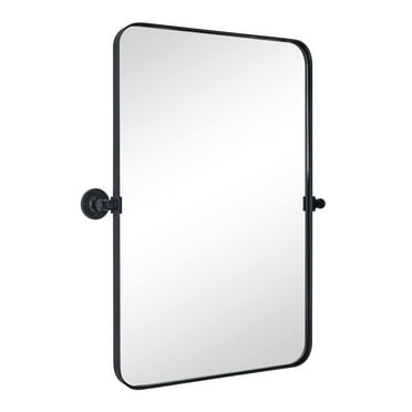 Bathroom Vanity Mirror 24x36" Stainless Steel Metal Framed Black Rectangular Pivoting Bathroom Mirror