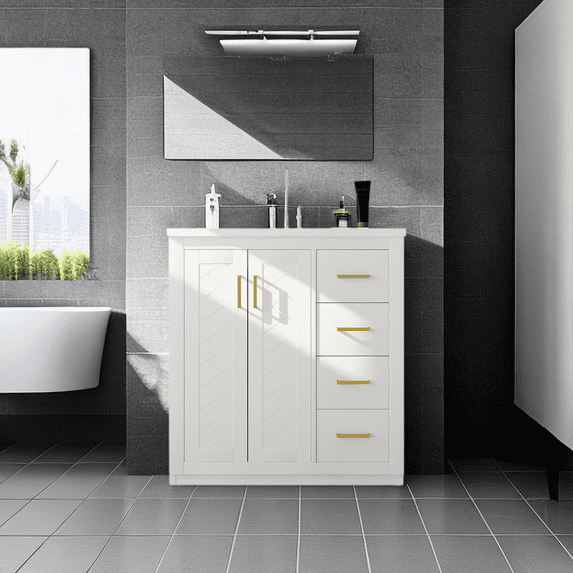 Bathroom Vanity with Resin Sink Combo,Solid Wood Frame Bathroom Storage Cabinet,Freestanding Vanity with 3 Drawers and Soft Closing Doors,Ideal for Bathroom
