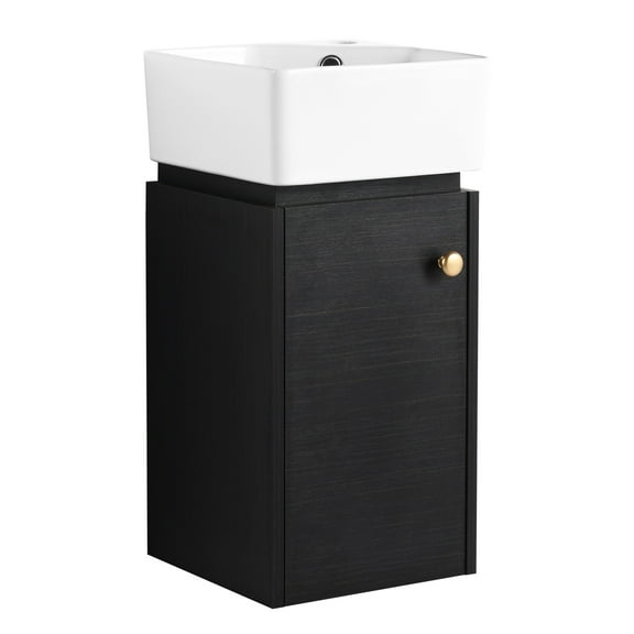 Bathroom Vanity Sink , 12 Inch For Small Bathrooms, Wall Mounted, Black Chestnut, Faucet Compatibility Modern Mounted Sink, Materials