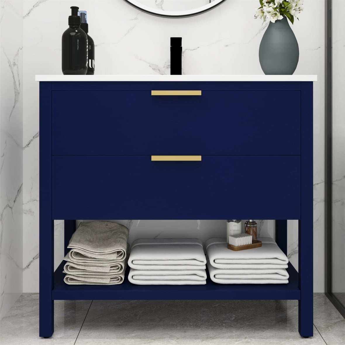 Bathroom Vanity with Sink and 2 Soft Close Drawers, 36 Inch Bathroom Vanity, Freestanding ...