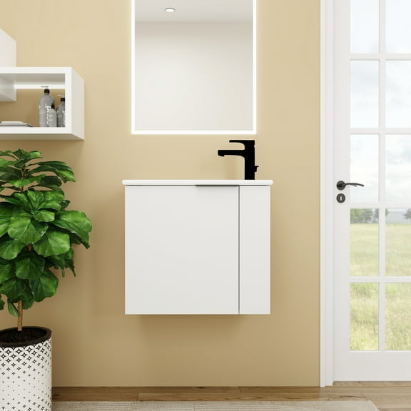dokea 22 Inch Small Bathroom Vanity with Sink - Floating Vanity with Soft Close Door - White Ceramic Sink Cabinet