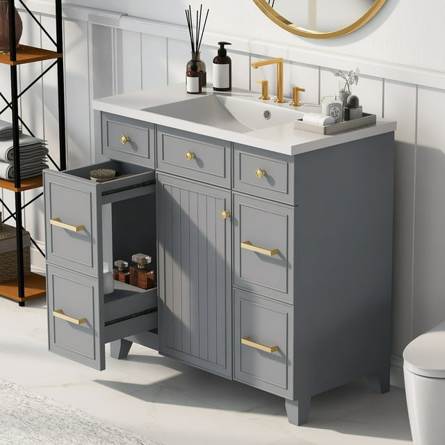 Bathroom Vanity with Sink, 36 Inch Vanity Cabinet Set with Single Sink ...