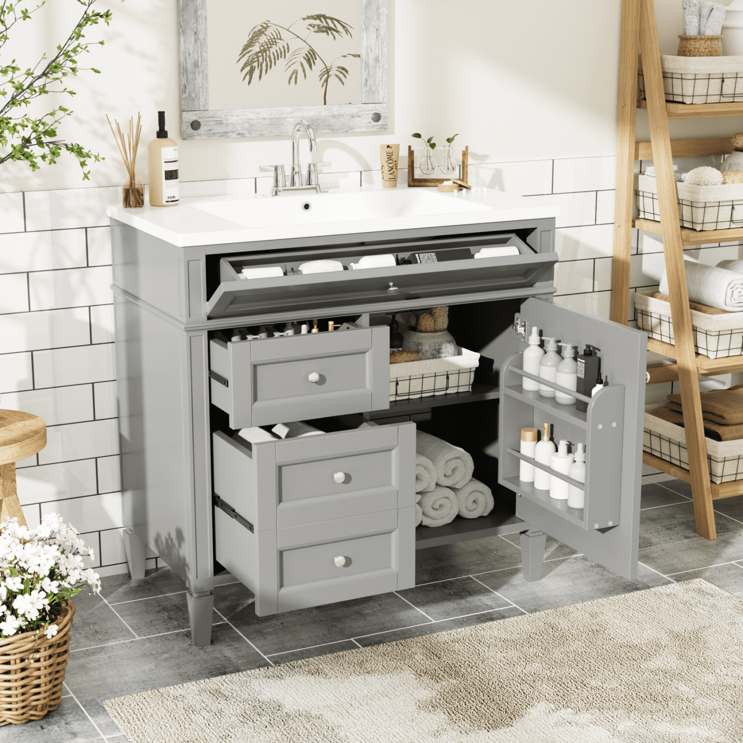 36 inch gray bathroom vanity discount