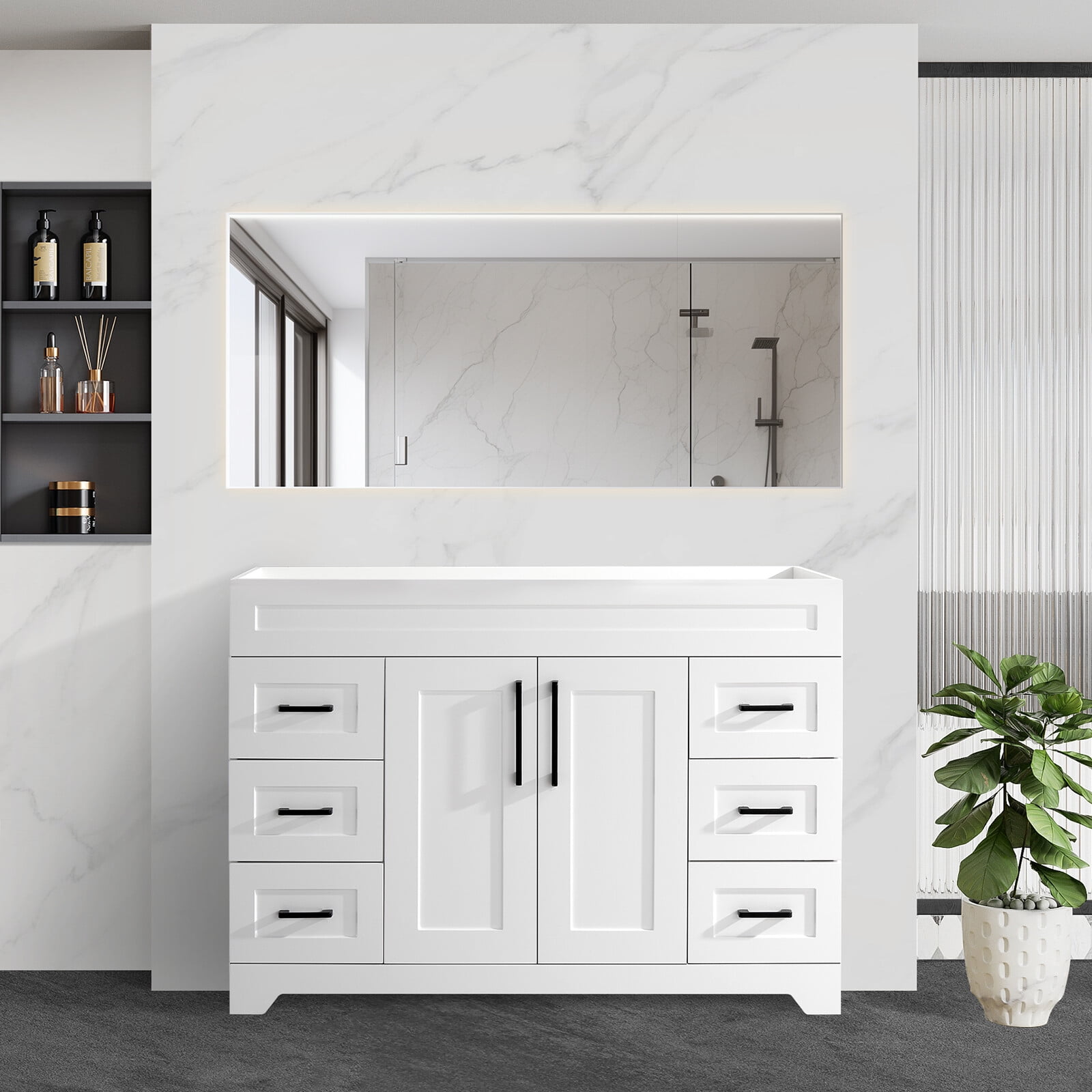Bathroom Vanity with Sink，Free Standing Single Basin Vanity Set with 6 ...