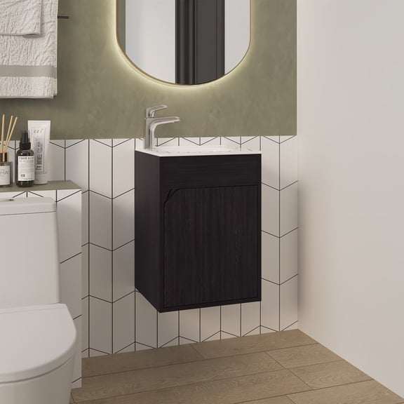 Bathroom Vanity Sink with Integrated Storage Cabinet, Engineered Wood Modern Minimalist Design for Small to Medium Bathrooms, Black Finish, Faucet Not Included, Hudson Collection