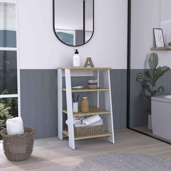 Bathroom Vanity, St. Clair Linen Cabinet, Two Interior Shelves, Two Open Shelves, Single Door, Multicolor Bathroom Storage Cabinet,Engineered Wood Bathroom Shelving, Bath & Faucets Bathroom Storage