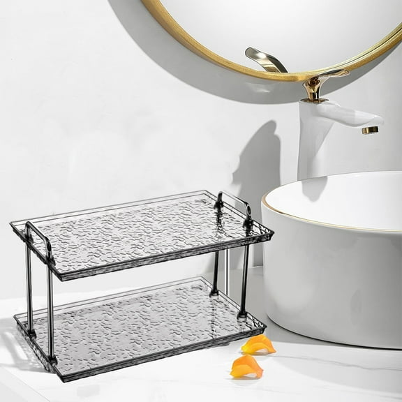 Bathroom Vanity Storage, 2 Tier Countertop Organizer, Modern Clear Glass, Keeps Countertop Clutter-free, Bathroom Decor, Small Space Storage, Stackable Shelf, High-quality Acrylic, Perfect
