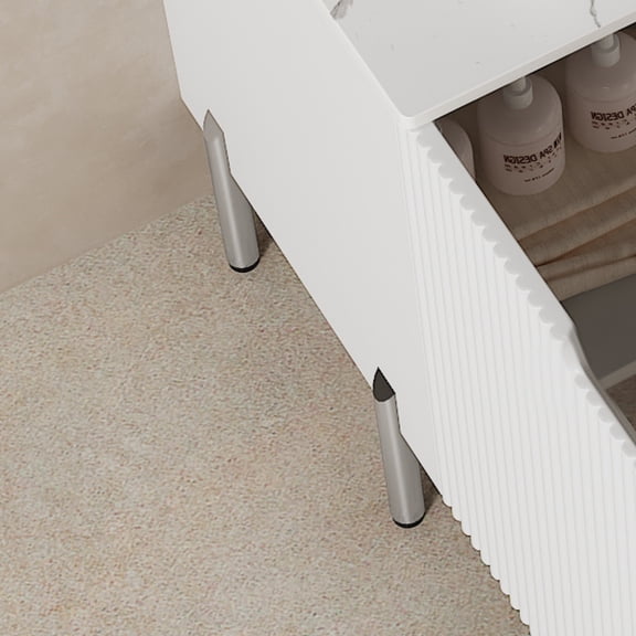 Bathroom Vanity TURIO 30" Bathroom Vanity with Sink, Freestanding Bathroom Storage Cabinet with 2 Doors, White Round Ceramic Basin with Stone Pattern and Carrara White Counter Top, No Faucet, White C