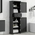 thumbnail image 1 of Bathroom Vanity, Tall Bathroom Storage Cabinet, Freestanding Storage Cabinet with Drawer and Adjustable Shelf, MDF Board with Painted Finish, Black (Old Sku:WF312727AAB), Bathroom Storage Cabinet, 1 of 22