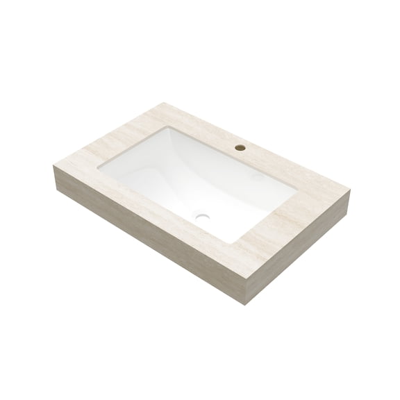 Bathroom Vanity Top, 30 Inch Roma Travertine-Pattern Sintered Stone Countertop with Undermount Ceramic Basin, Beige Scratch and Water Resistant Sink Top for Bathroom Vanity Cabinets