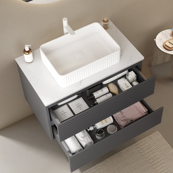 Bathroom Vanity Top, 36 Inch Artificial Marble Countertop, Carrara White with Gray Veins, Scratch and Water Resistant Surface for Bathroom Remodeling, 0.59 Inch Thick Slab