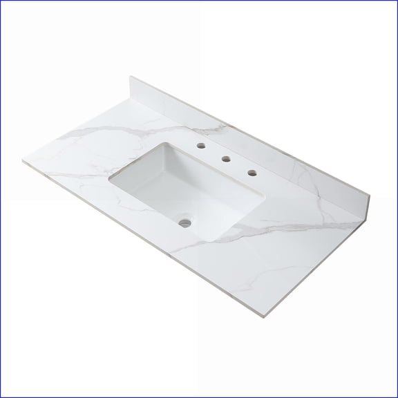 Bathroom Vanity Top 43x22 Inch Classic Carrara Gold Sintered Stone with Undermount Sink | Sintered Stone | White