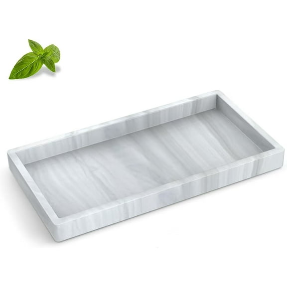 JINGBAO 1 pack Silicone Soap Dispenser Tray, Bathroom Sink Vanity Trays for Dresser Tops, Toilet, Small Tray for Scrubber, Lotion Bottles, Perfume, Jewelry, Candle, Key Trinket Ring-White Marble