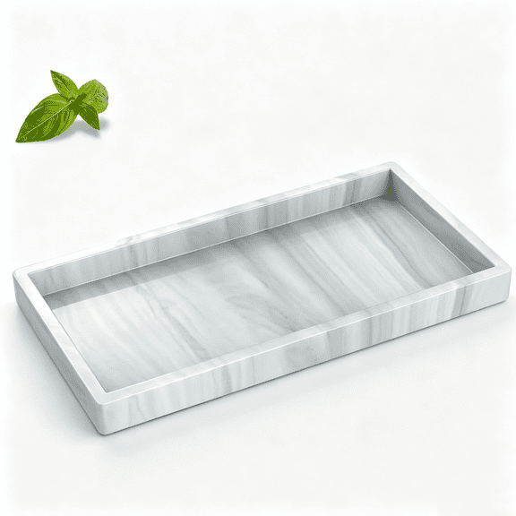 JINGBAO 1-Pack Silicone Vanity Tray, Non-Slip Bathroom Sink Organizer for Lotion Jewelry and Trinkets, White Marble