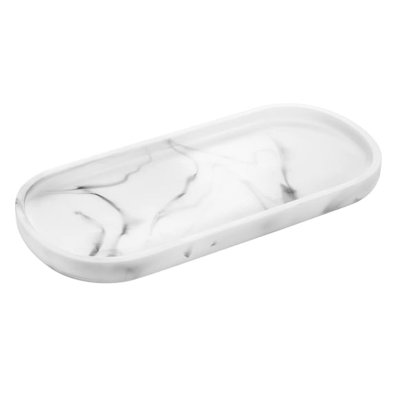 Bathroom Vanity Tray Countertop, 10 Inch Marble Tray for Kitchen Counter, Resin Oval Tray for Soap Dispenser, Toilet Tank, Perfume, Faux Marble White