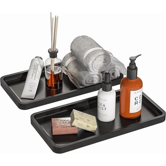 Bamboo Vanity Tray for Bathroom Countertop & Dresser - 11.4" Black Wood Organizer Tray for Perfume, Jewelry, Essentials | Decorative Holder for Toilet, Sink, Nightstand, Home Decor