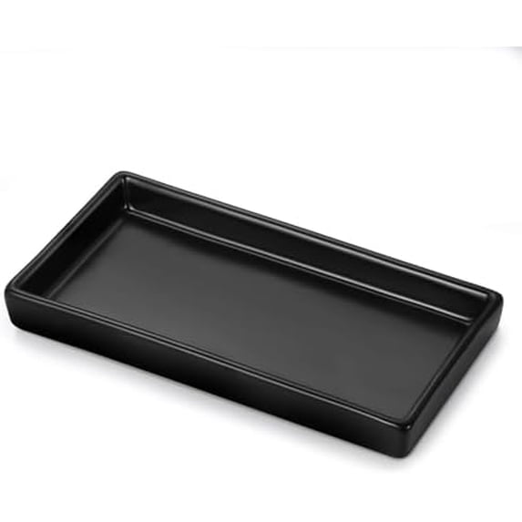 Bathroom Vanity Tray, Mini Soap Dispenser, Small Ceramic Perfume and Jewelry Dish, Trinket Holder, Rectangle Candle Tray, Bath Organizer Kitchen Sink Narrow Soap Dish, Black