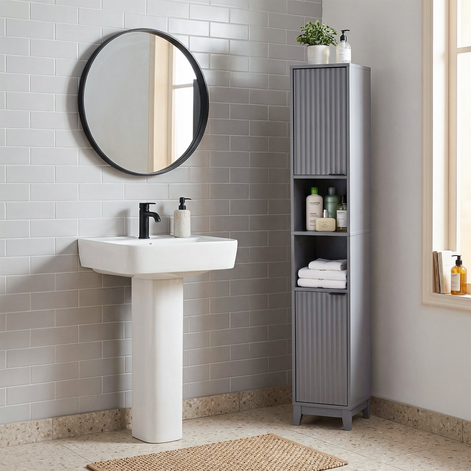 Bathroom Vanity Two Doors And Two Shelves, 30*28*170cm