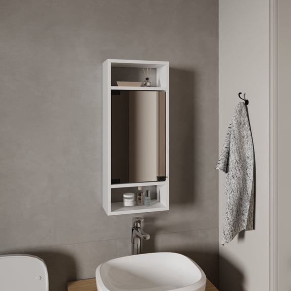 Bathroom Vanity, Uros Wall-Mounted Mirror Medicine Cabinet With One Door And Interior Storage Shelves, White, White Bathroom Storage Cabinet,Mdf Bathroom Shelving, Bath & Faucets Bathroom Storage