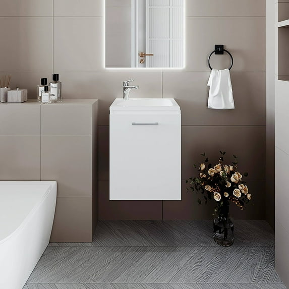 Bathroom Vanity, White Bathroom Vanity with Integrated Sink, White Vanity With Sink,Particle Board Bathroom Vanity Set, Bath & Faucets Bathroom Vanities White Bathroom Vanity with Integrated Sink