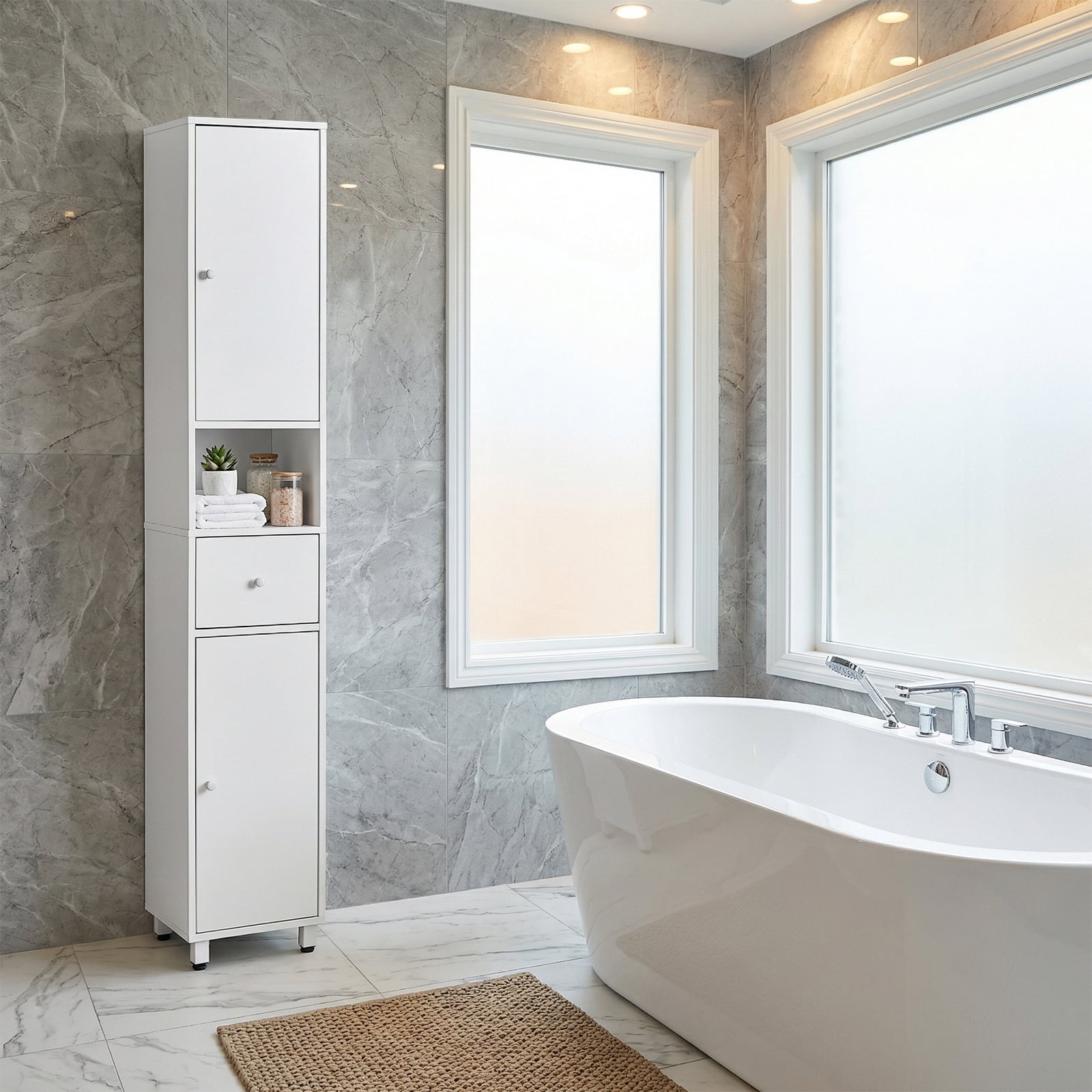 Bathroom Vanity, White Particleboard With Melamine Veneer, Two Doors, One Drawer, One Shelf, 30*30*170cm