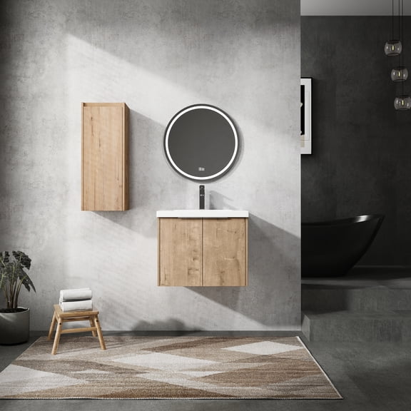 Bathroom Vanity With Sink And Side Cabinet, 24", Scratch- Plywood, Chic Style Rust Metal Parts, Design