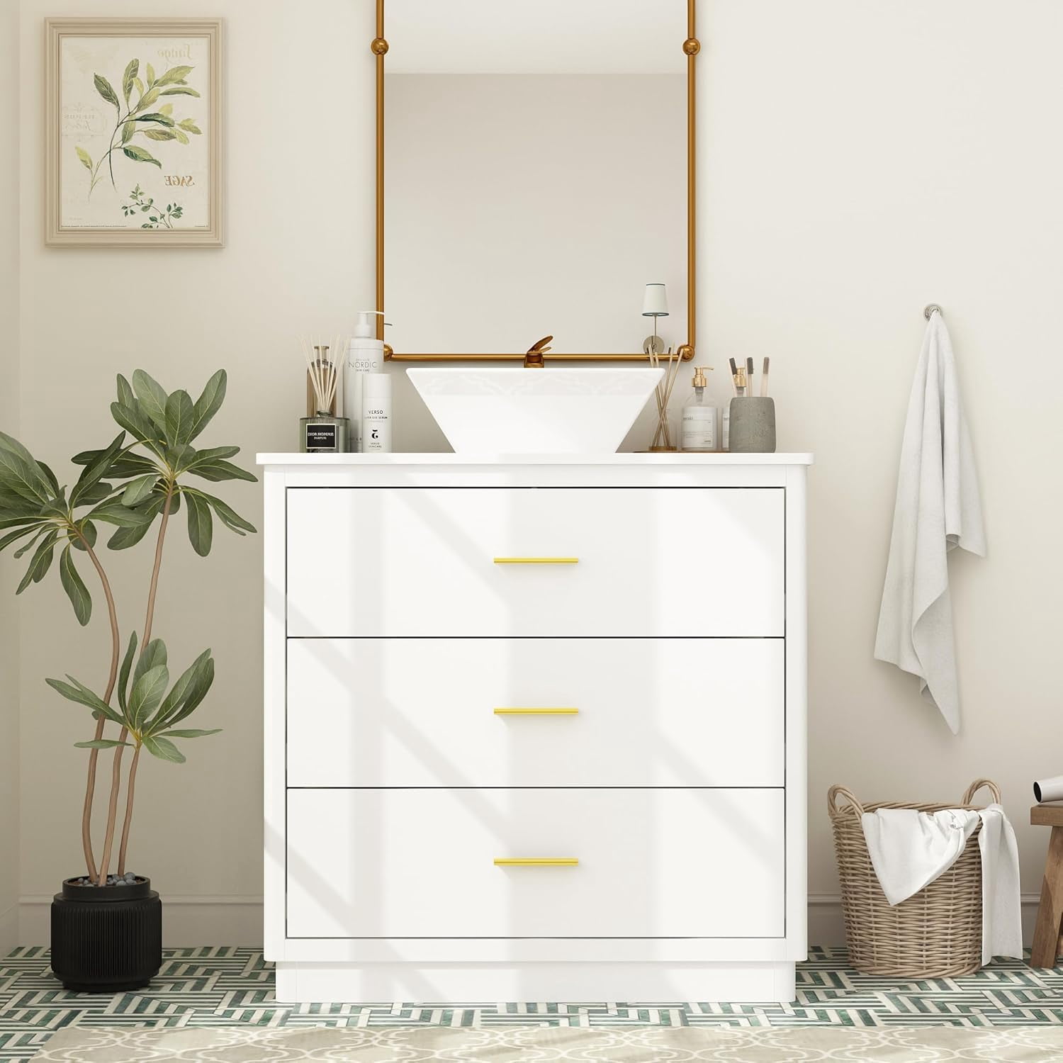 Bathroom Vanity and Sink Combo with 3 Large Drawers, Modern Bathroom ...
