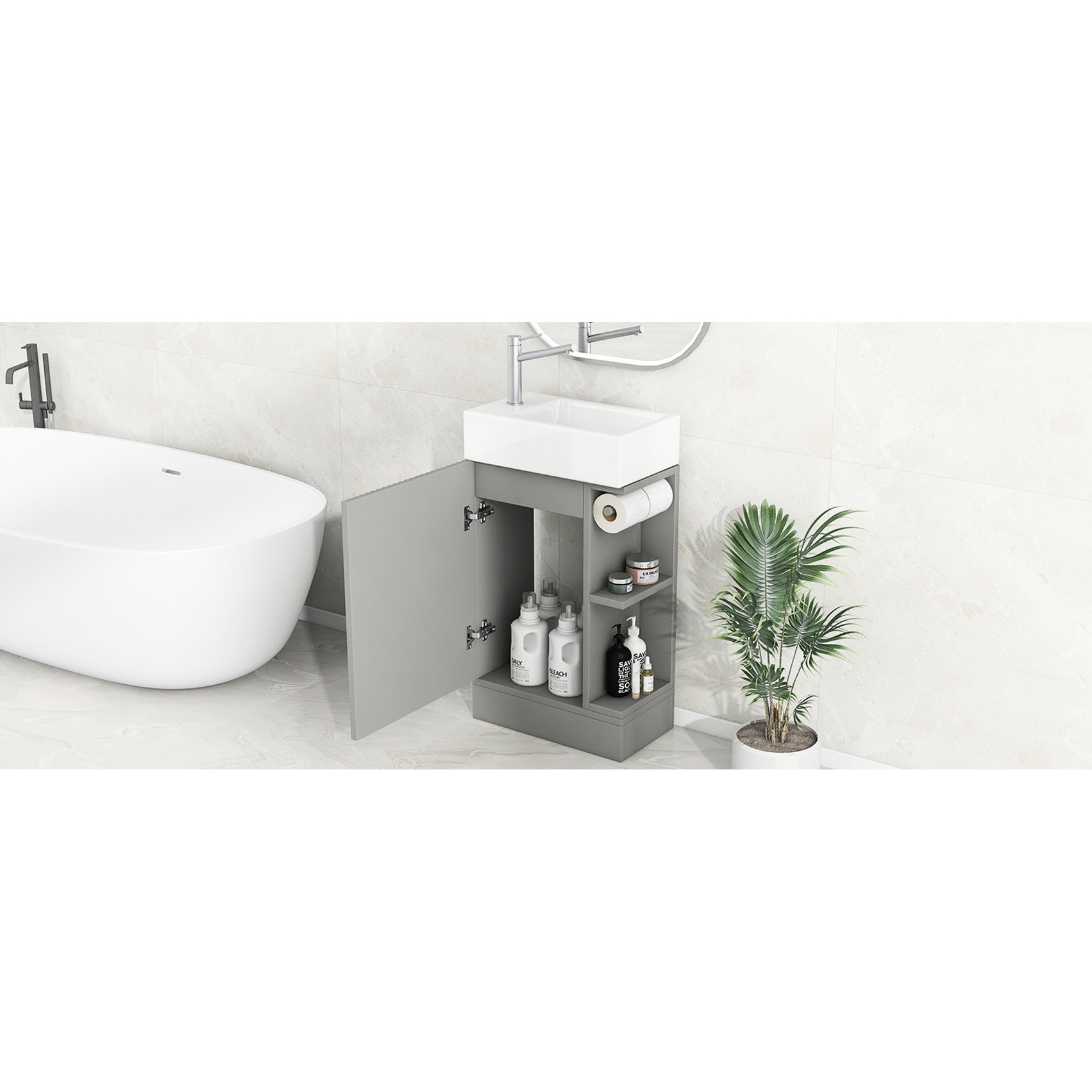 Bathroom Vanity with 18.6" Sink and Two - tier Shelf / Waterproof MDF ...