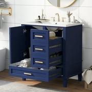 Bathroom Vanity with 30" Resin Sink Combo Set, Bathroom Storage Cabinet with 3 Drawers, A Soft-Close Door, Solid Wood Frame, Blue